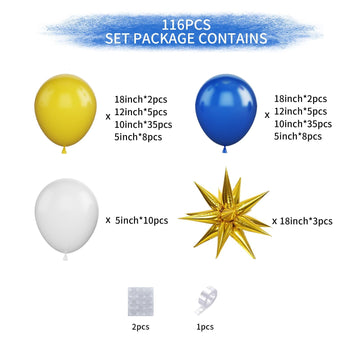 Blue And Yellow Balloon Arch Kit, Royal Blue White Yellow Balloon Garland Kit Latex Baloons With 4D Foil Star Balloons For Baby