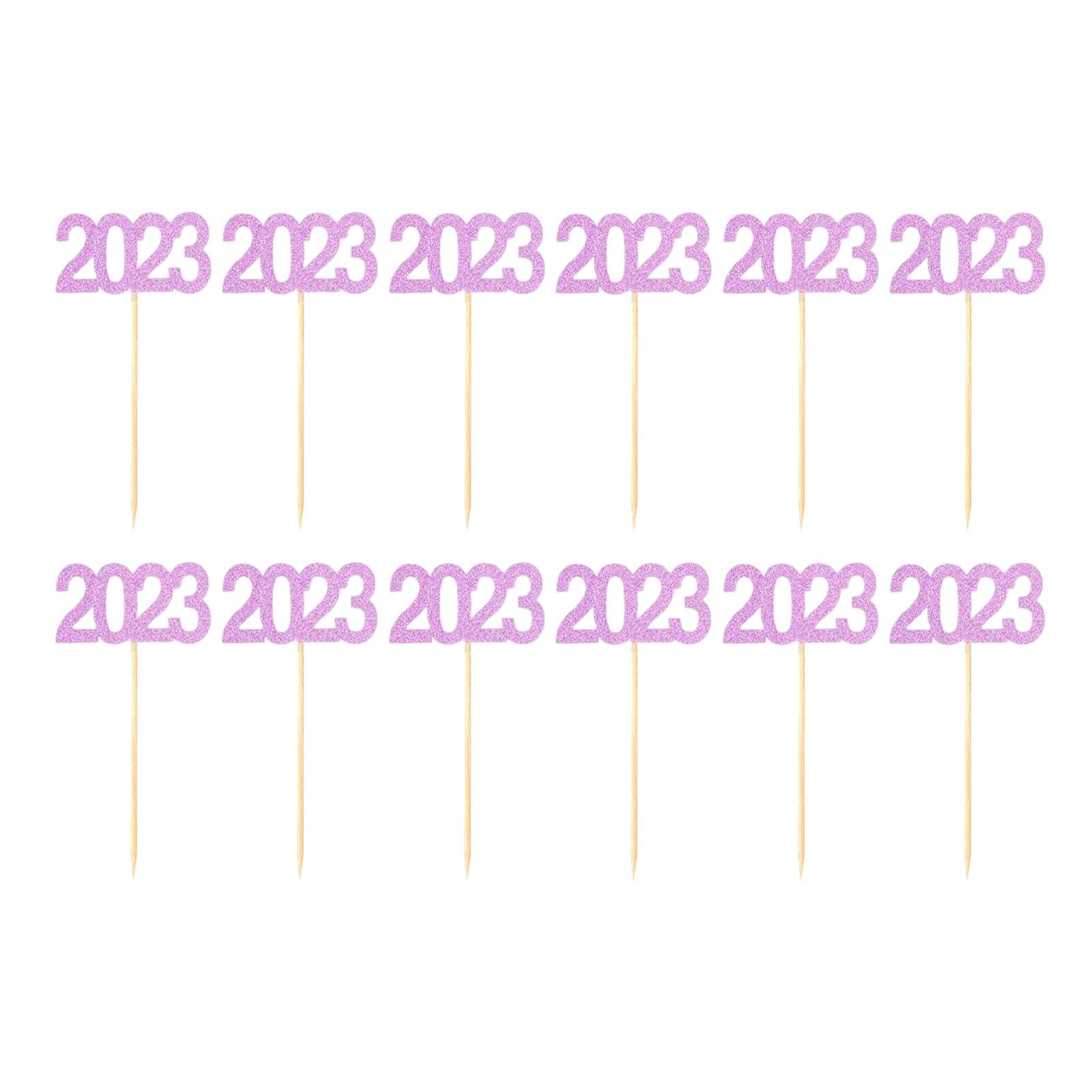 Merishopp 12Pcs 2023 Cupcake Topper Glitter For Party Decor Birthday Theme Supplies Violet | Greeting Cards & Party Supply | Par