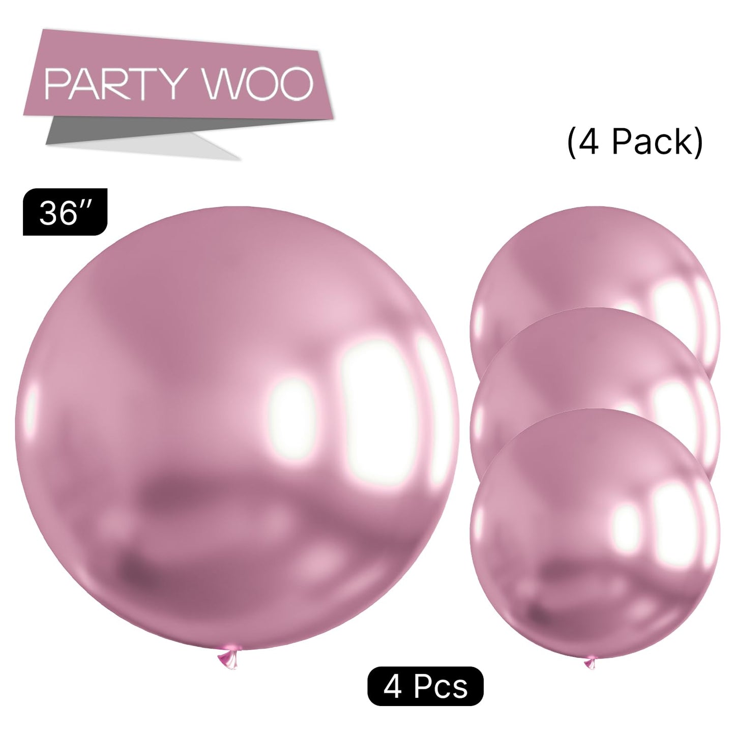 Partywoo Metallic Pinkish Purple Large Balloons, 4 Pcs 36 Inch Balloons, Purplish Pink Metallic Big Balloons, Metallic Pink Giant Balloons, Jumbo Balloons For Birthday Party Decorations, Pink-G108
