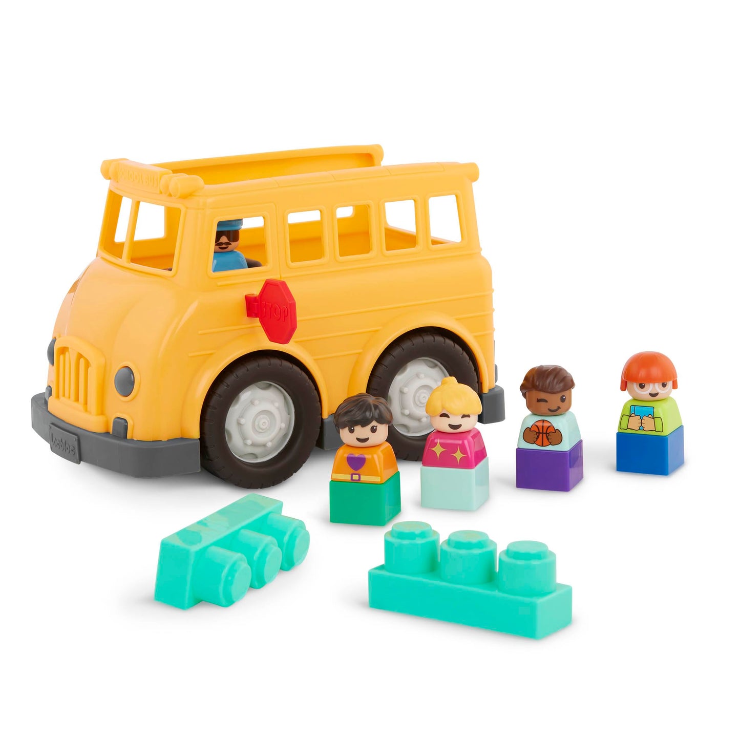 Battat - School Bus - 8Pc Construction Set - 5 Figures & 2 Blocks - Build-On Vehicle - 12 Months + - Locbloc School Bus