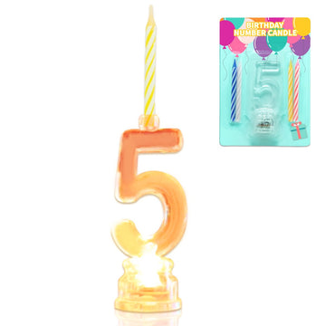 Novelty Place Birthday Number Candle Set, Flashing Multicolor Changing LED Birthday Cake Topper with 4 Wax Candles (Number 5)