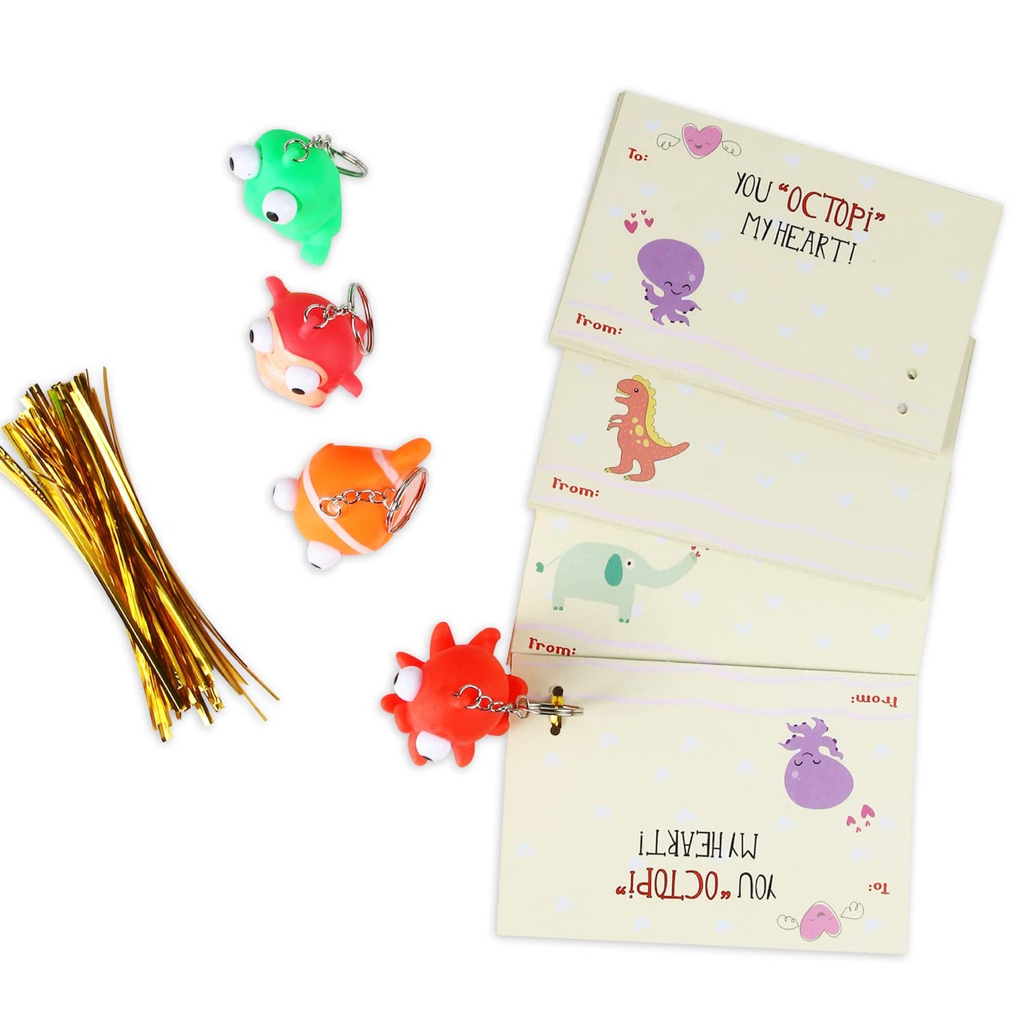 Samriko Premium 32 Piece Valentines Day Card For Kids With Squeezable Popeye Animal Keychain Perfect For Valentines Day Gifts Fo