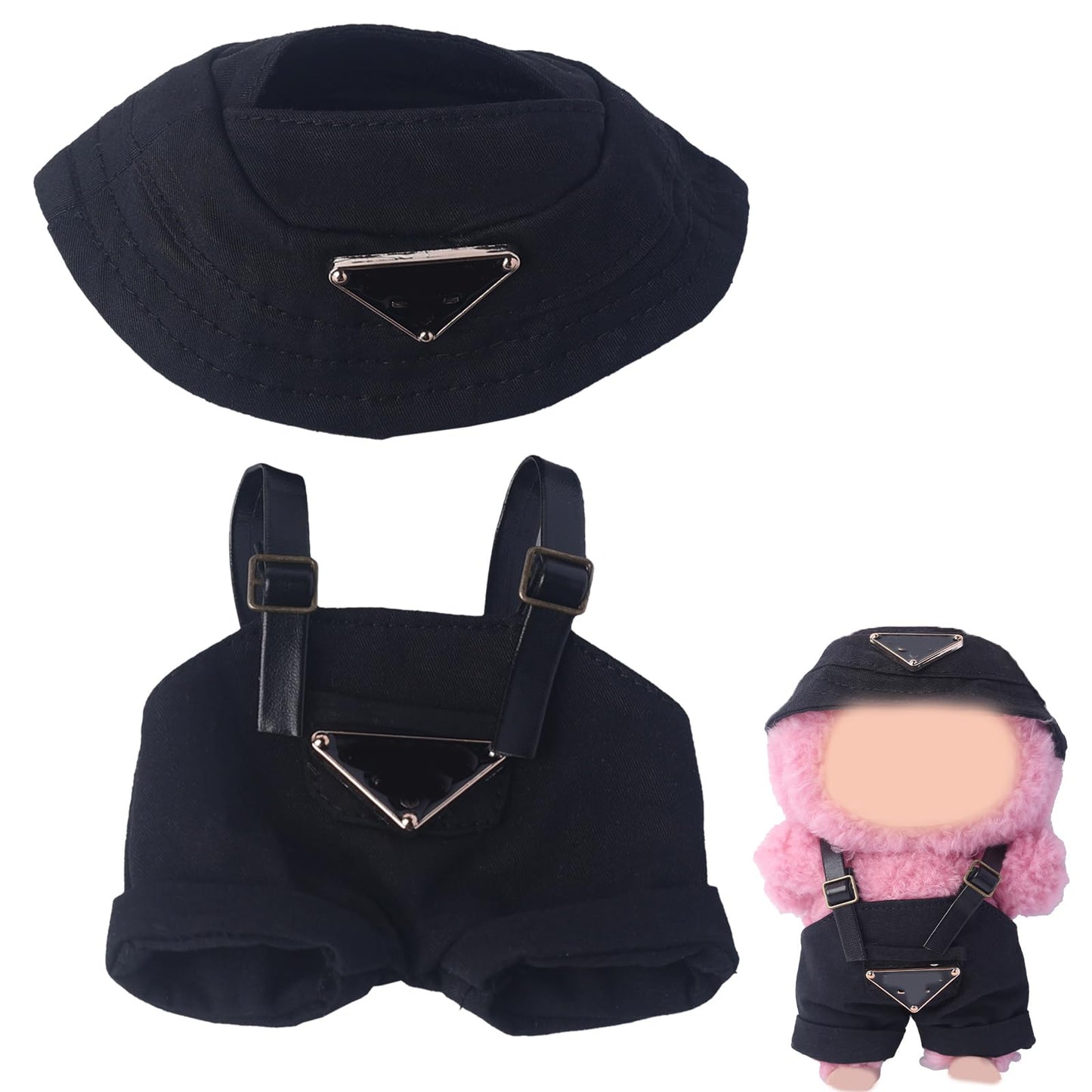 17cm Clothes Set(NO Doll)  Cute Hat & Unique Pocket Design Overalls Dress-up Set  Handmade Clothing Designed for 17cm Doll.(Overalls (Black))