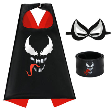 Mizzuco Superhero Capes For Kids Superhero Cloak With Mask And Waistband Halloween Costumes And Party Dress Up Gift For Boys And Girls (Black+White+R)