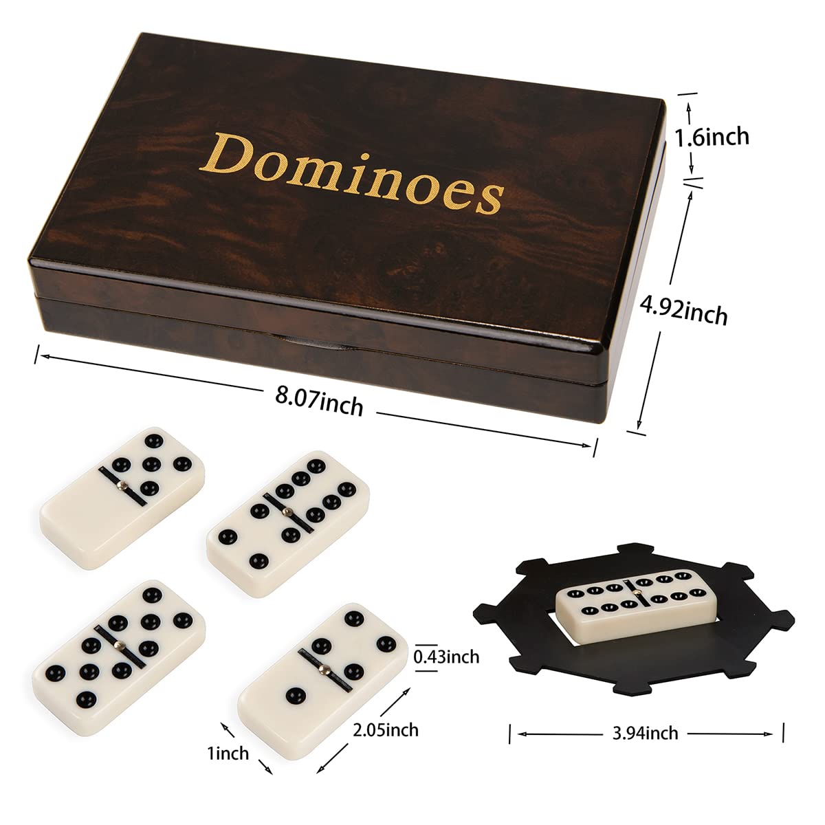 ZOOCEN Dominos Set -Heavy Weighted Black Dot Classic Dominoes Set -28 Tiles Pack in Wooden Case