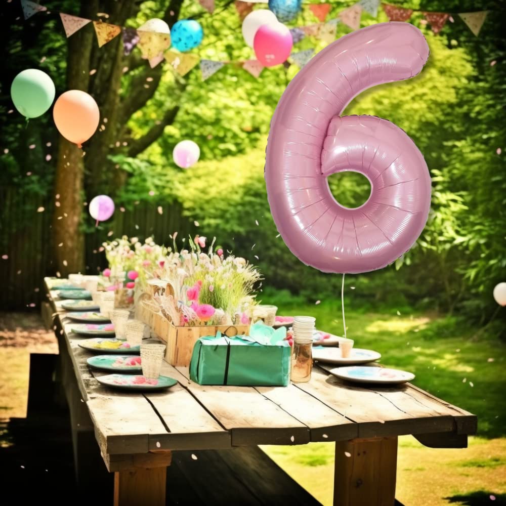 DIWULI 40 Inch Pastel Pink Number 6 Balloon - Large Foil Balloon for 6th Birthday Party Decorations, XX-Large Size