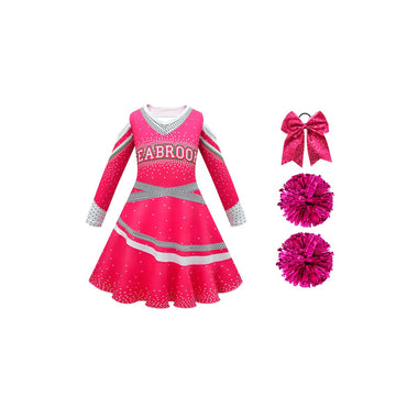 Zombies Girls Cheerleader Dresses Zombies Dress Kids Alien Dresses for Girls with Pom Poms and Bow Hair Rope 6-7Y