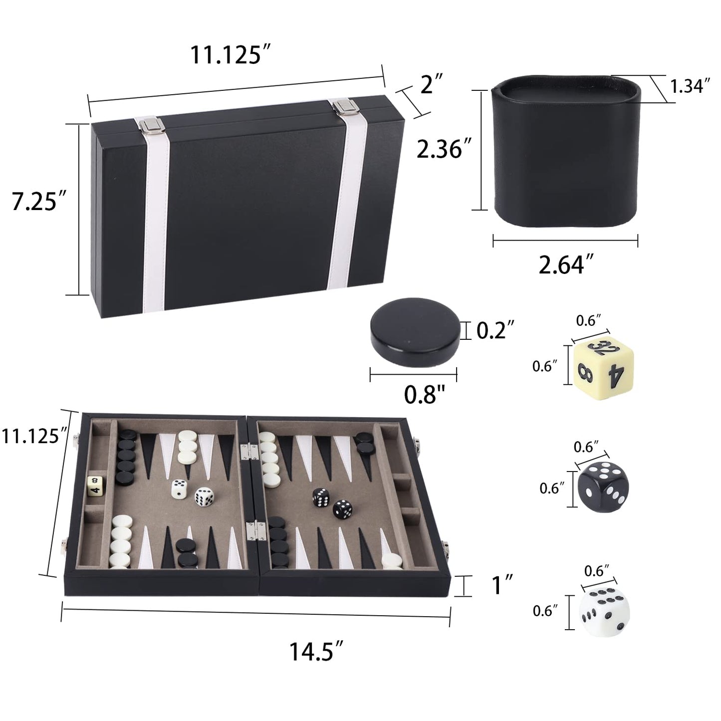 GSE enhanced Leather Backgn Board Game Set  Classic Backgn Game Set with Leather Case  Travel Folding Board Game (Black&Grey  Small)
