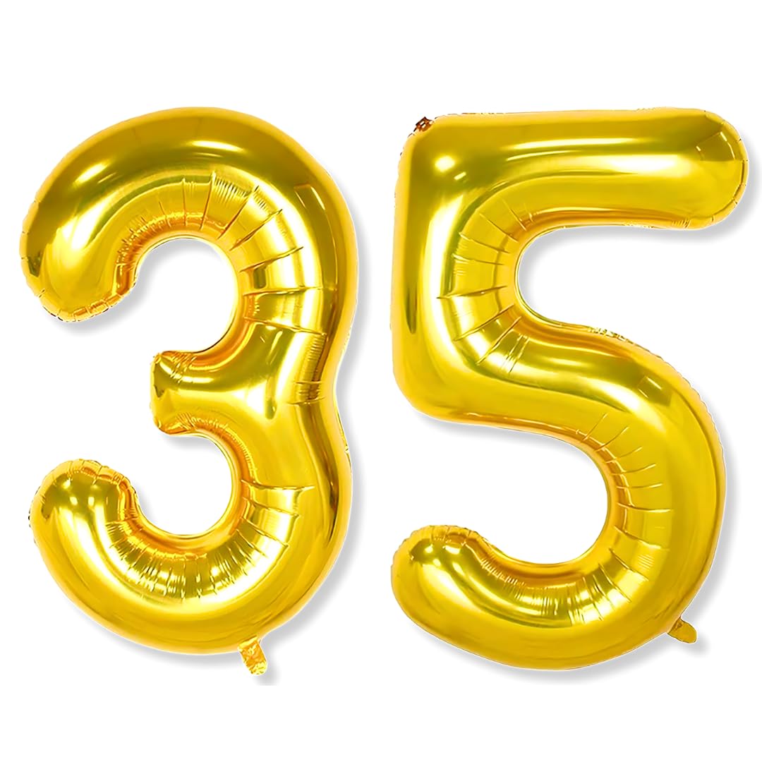 Flyloons 35 number Golden Foil Balloon 16 inch Size Birthday Decoration Items Pack of 2 | 35th Year Balloons | Thirty Five