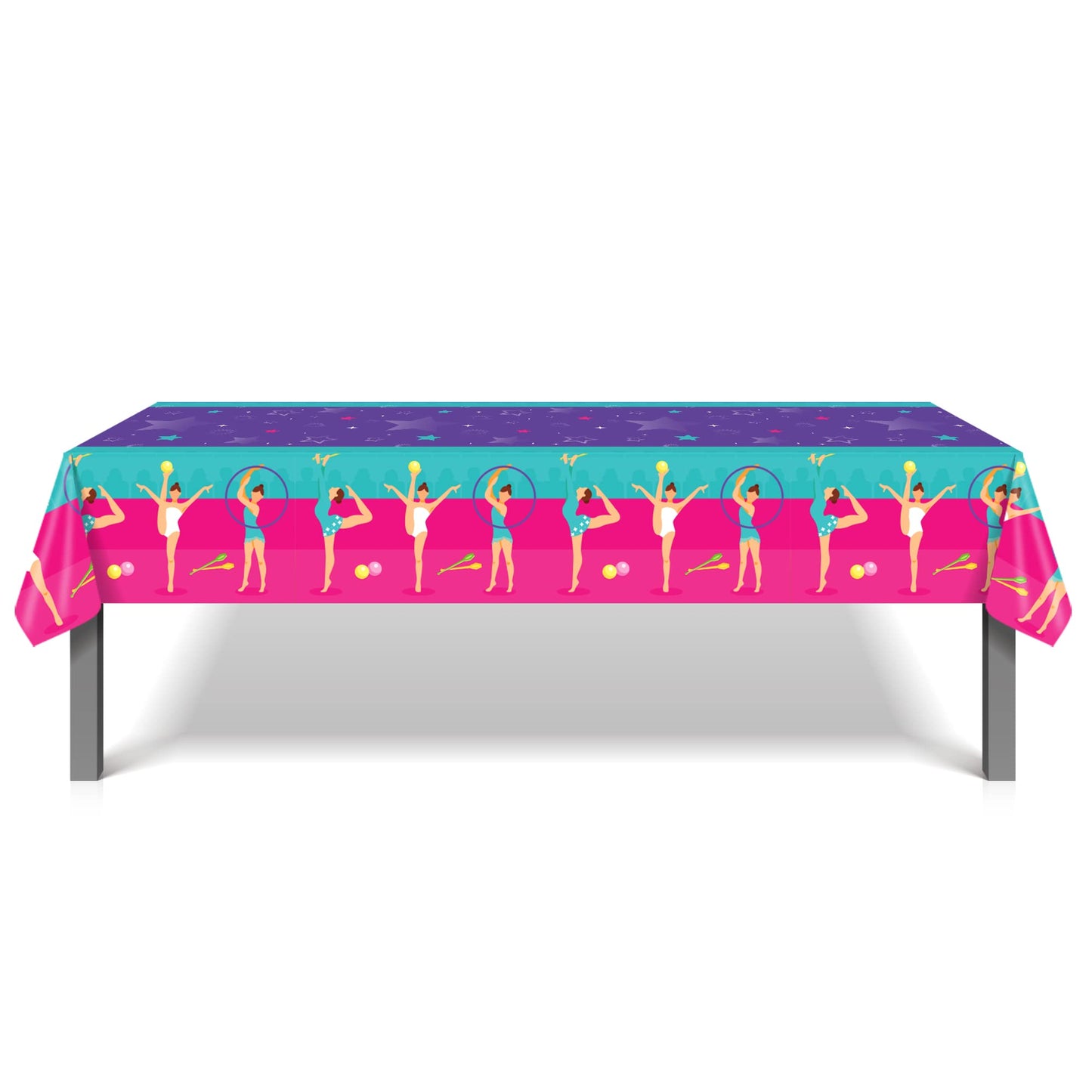 2 Pcs Gymnastics Party Tablecloth Gymnastics Tumble Plastic Tablecloth Gymnastics Birthday Party Supplies Disposable Table Cover