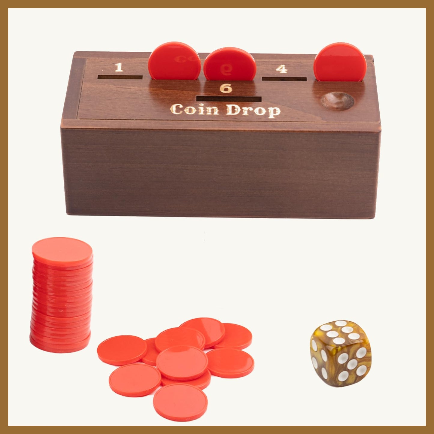 Extguds Wooden Penny Game With 50 Coins,Penny Game Wood Box And 1 Dice For 2-6 Players,A Fun Board Game To Interact With Family And Friends