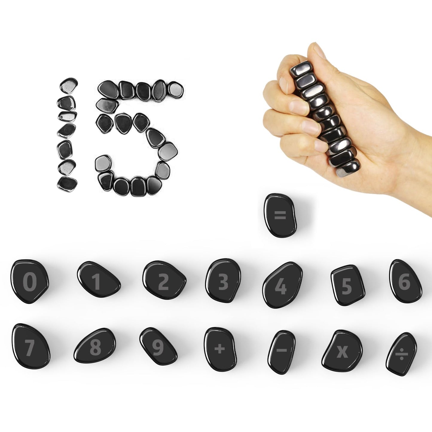 Caturledas 15 PCS Ferrite Stones Engraved Numbers & Symbols  Laser Carving Magnetic Fidget Toys for Office Stress Anxiety Relief  Desk Magnet Toys for Men Women mature-themeds Gifts  20 mm  Black