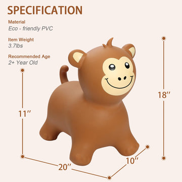 Inpany Monkey Bouncy Horse Hopper Toys, Toddlers Bouncing Zoo Animal Toys, Kid Hopping Buddies, Inflatable Ride On Rubber Bouncer, Outdoor Indoor Baby Birthday Gifts Toy For 2 3 4 Year Old Girls Boys