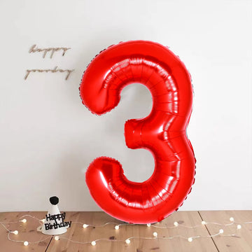 40 Inch Giant Red Number 3 Balloon, Helium Mylar Foil Number Balloons For Birthday Party, 3Rd Birthday Decorations For Kids, Ann