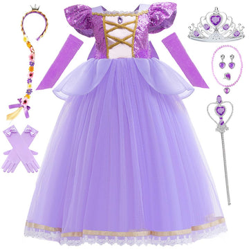 Luzlen Rapunzel Dress For Girls Toddler Purple Princess Costume For Halloween Birthday Party Cosplay Purple, 3-4T(Tag 110)