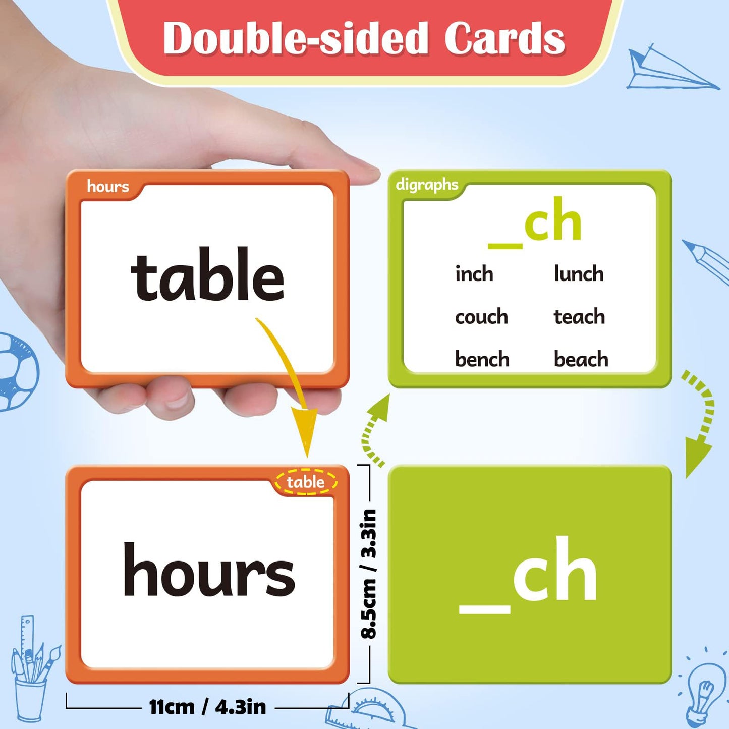 Torlam Sight Words & Phonics Flash Cards for Kids, Medium Cardboard, Learn Digraphs & CVC Blends, Ideal for Pre-K to 3rd Grade