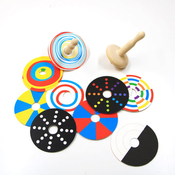 Shumee Handmade Wooden Spin Tops - 2Pcs & Patterns | Fun Party Favors | Wood Spin Tops For Kids | Sensory Toys | Birthday Gift | Colorful Wooden Gyroscopes | Fidget Spinner | Travel Friendly Toys