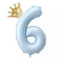 40-Inch Light Blue Number 6 Balloons With Crown, 6Th Birthday Decorations For Boys Girls, Children'S Birthday Party Supplies. (L