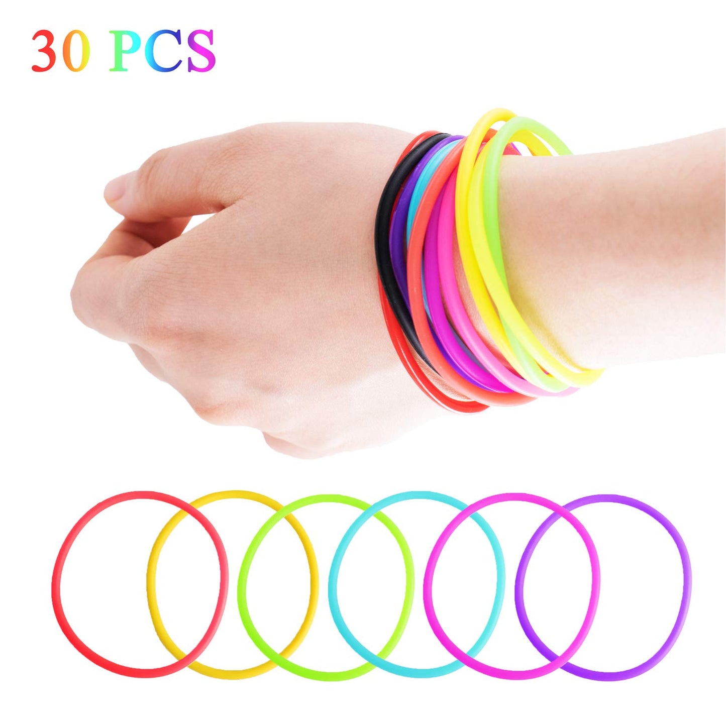 DFYOUHOME 80s Party Bracelets Rainbow 10 Colors Silicone Jelly Glow Wristbands Luminous Hair Ties for Christmas Party Favors, Ad