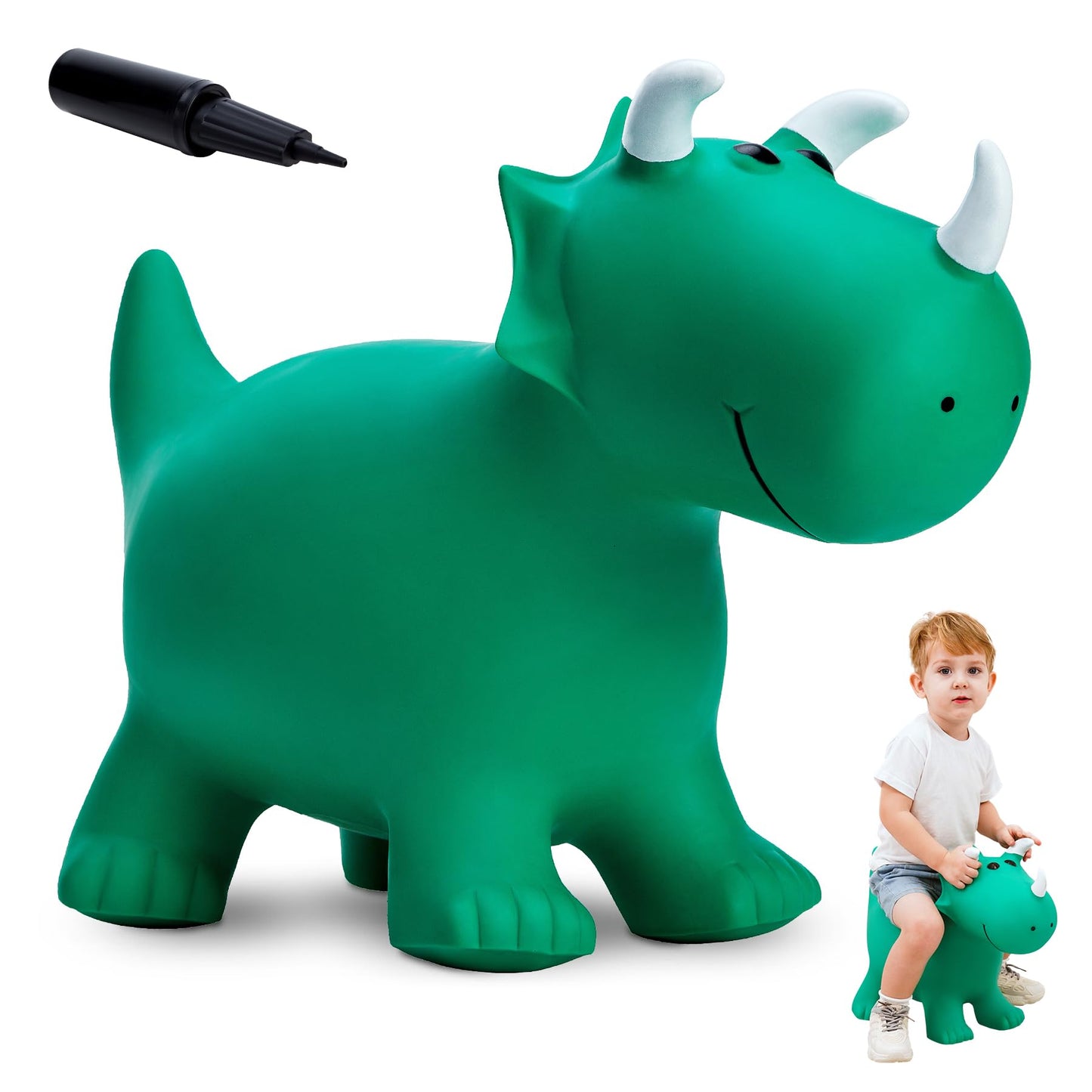 EVERICH TOY Inflatable Triceratops Bouncer, Medium Green PVC Kids Ride-On Hopper for 18 Months to 4 Years Old