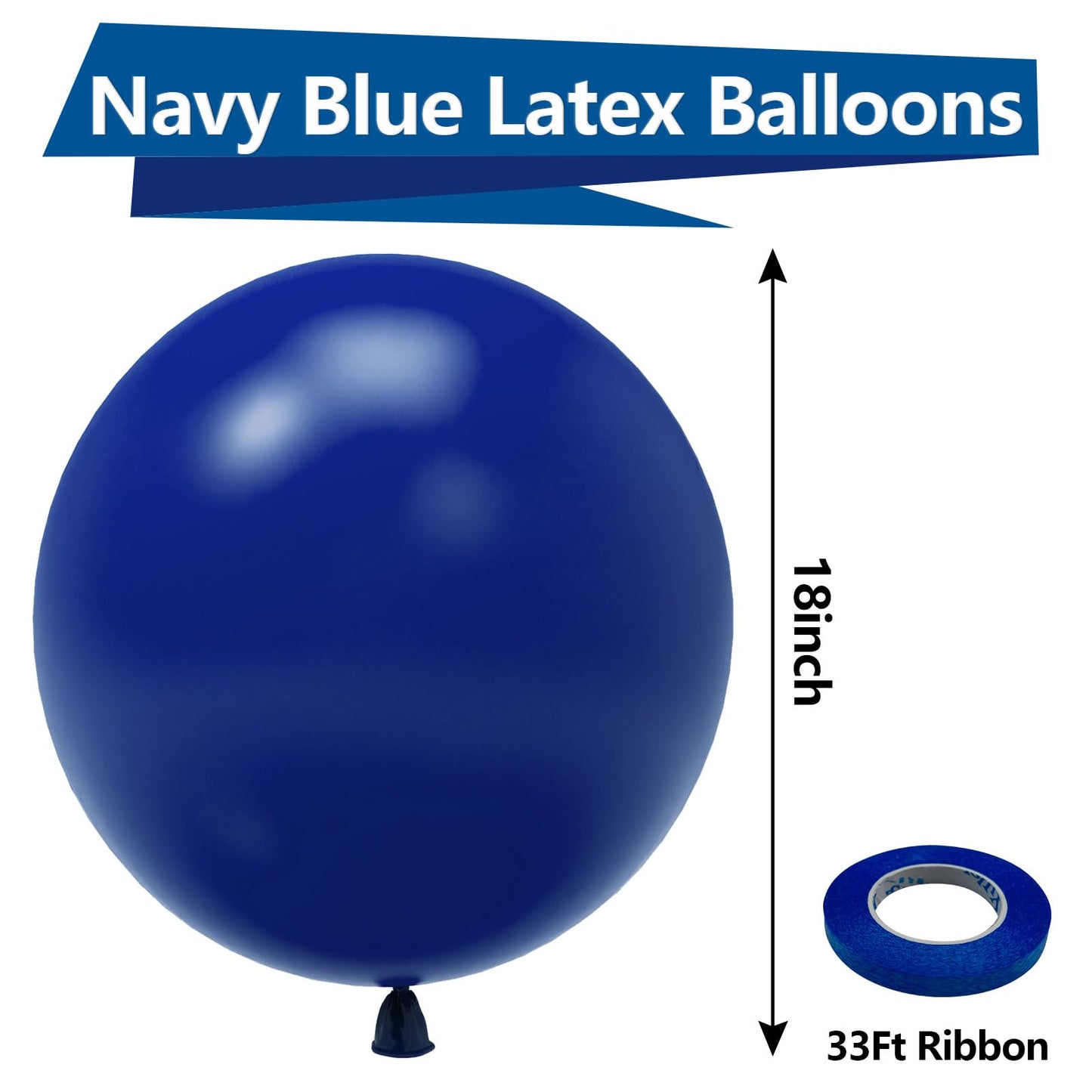 Bezente Navy Blue Balloons 18 Inch - 30 Pack Large Thick Blue Balloons Big Round Dark Blue Latex Balloons For Birthday Baby Show