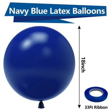 Bezente Navy Blue Balloons 18 Inch - 30 Pack Large Thick Blue Balloons Big Round Dark Blue Latex Balloons For Birthday Baby Show