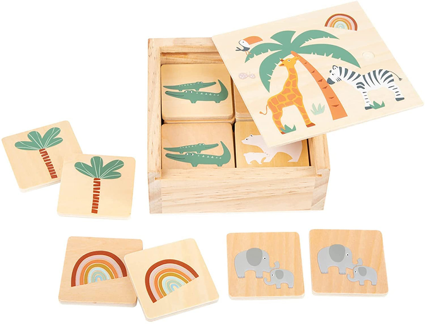 Small Foot Wooden Toys Safari Wooden Memory Game-Shape Sorting Matching Games For Boys And Girls- Perfect For Birthday Parties, Classrooms, Family Game Night, Multi, (11696)