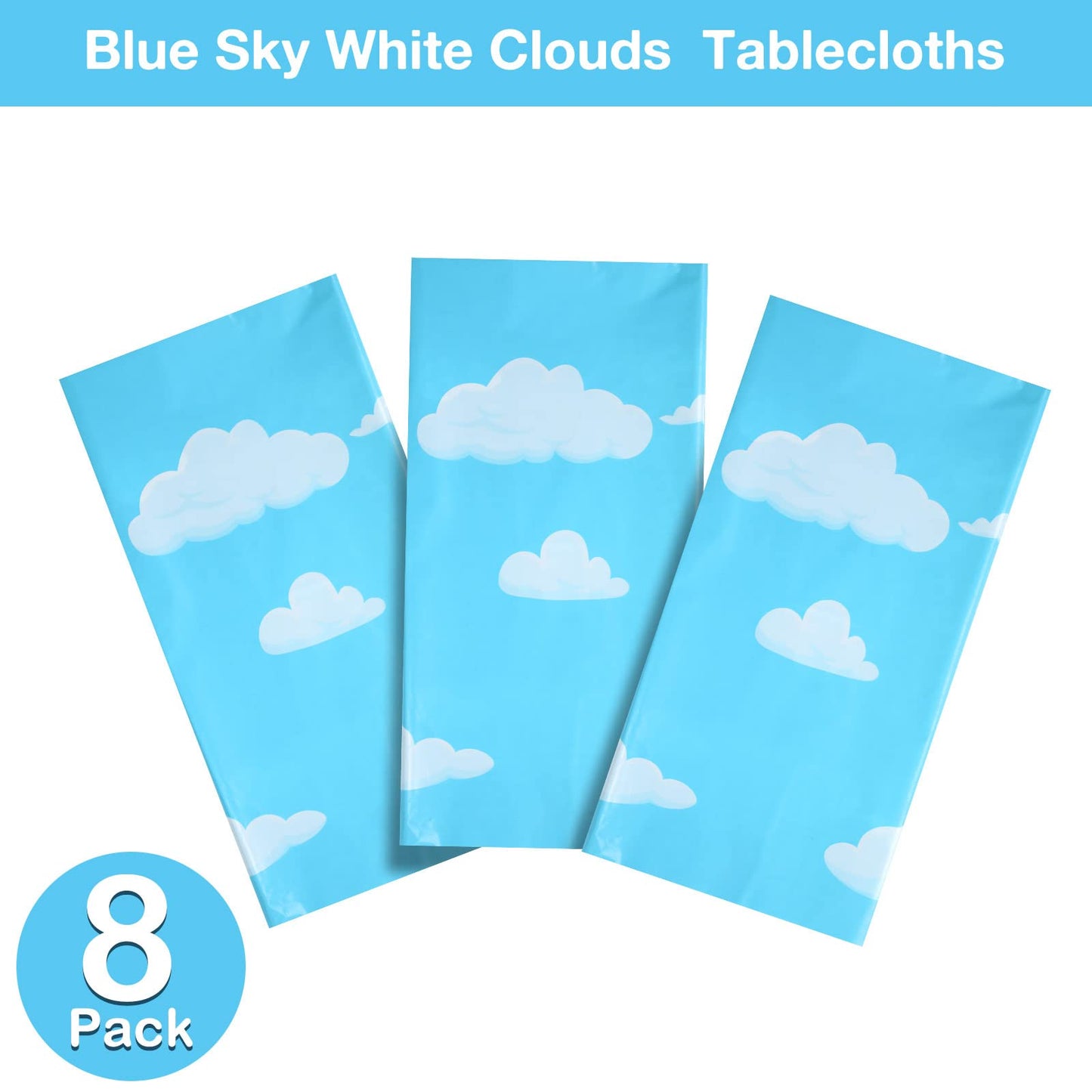 Tatuo Blue Sky White Clouds Birthday Party Supplies Cartoon Story Tablecloth Party Table Cover Cartoon Table Banner For Baby Kids Shower Birthday Decorations, 54 X 108 Inch(8 Pieces)