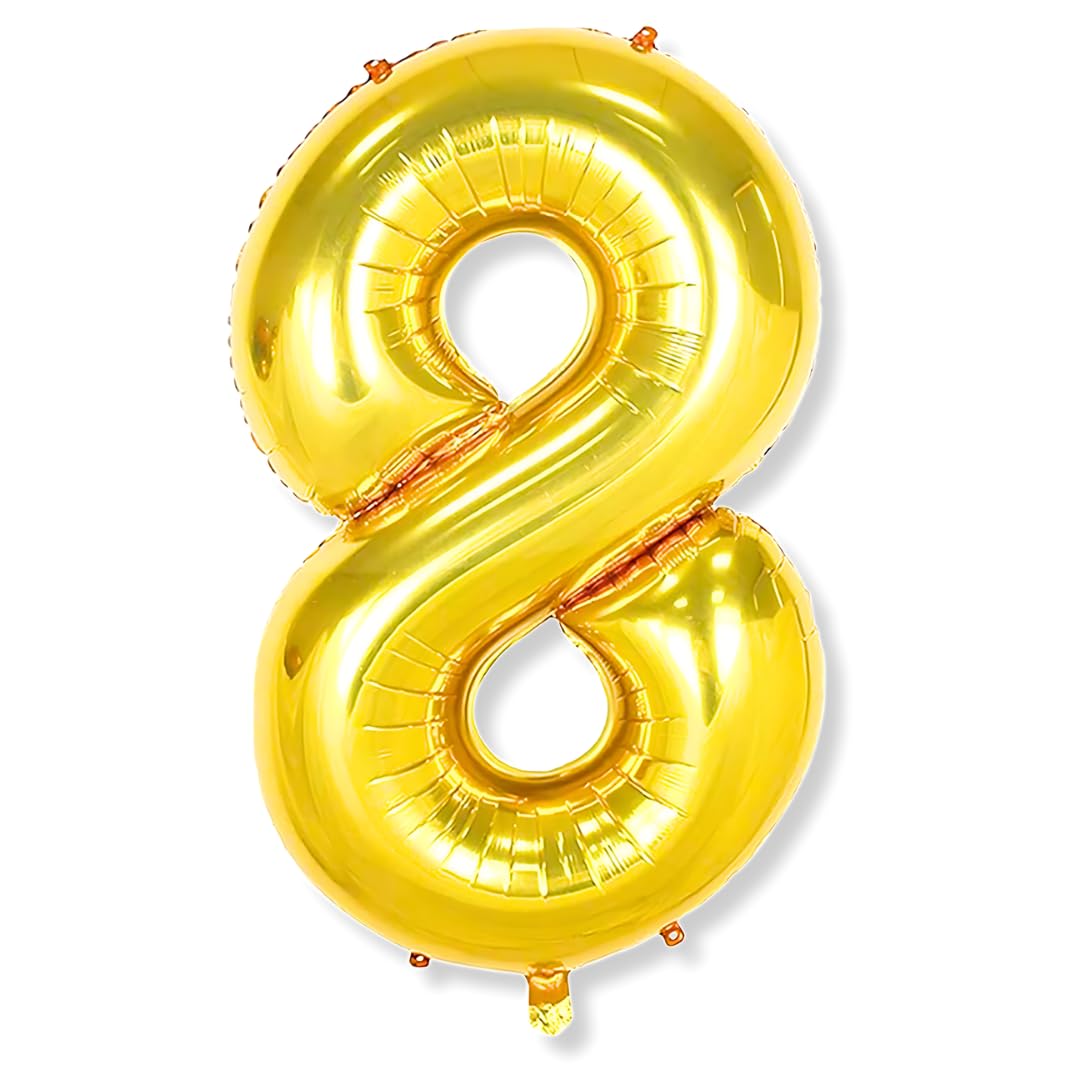 Flyloons 8 number Golden Foil Balloon 16 inch Size Birthday Decoration Items Pack of 1 | 8th Year Balloons | Eight