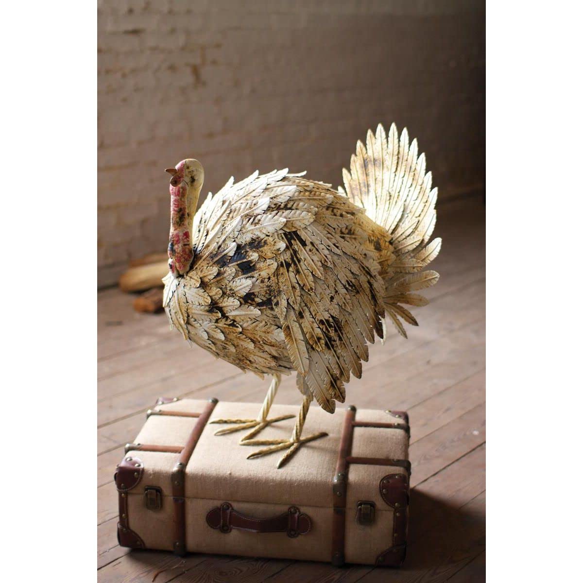 KALALOU Antique White Metal Turkey Decor, One Size, Multicolored, Model CZG1070