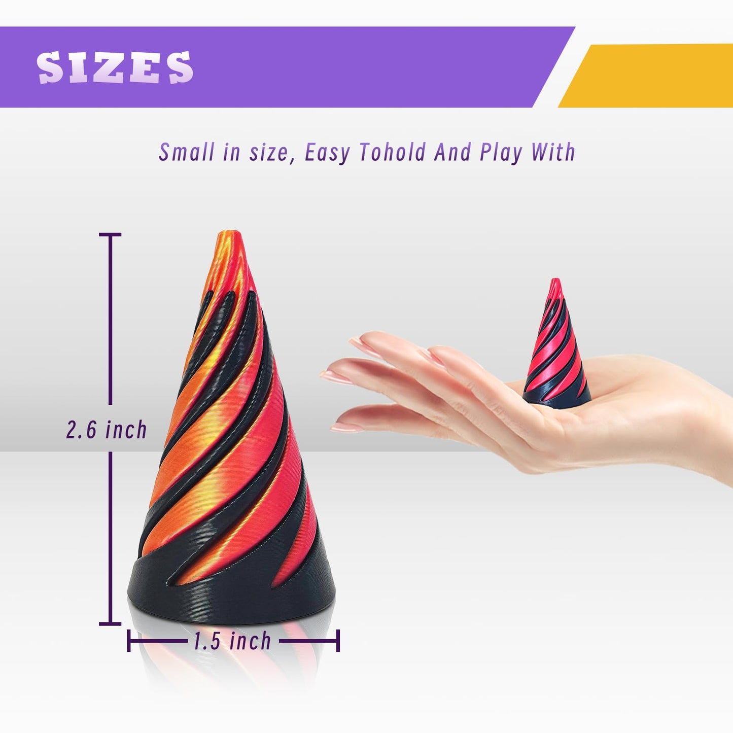 Impossible Pyramid Passthrough Fidget Toys,3D Printed Impossible Cone,Spiral Cone Fidget Toy,Desktop Ornament Fidget Toys (Gradi