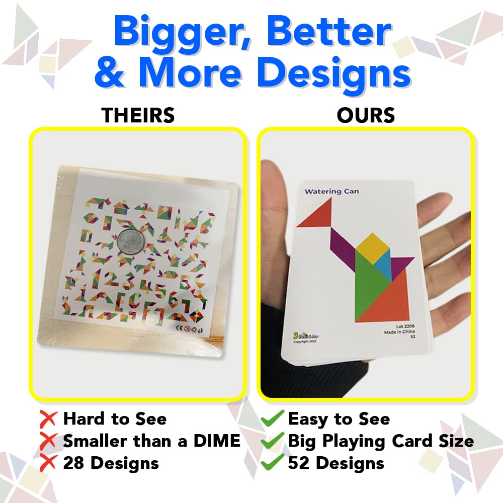 3 Bees & Me 2 Wooden Tangram Shapes Puzzle Toys with 52 Pattern Cards for Kids and mature-themeds - Montessori Wood Toy  STEM Shape Puzzles Manipulatives Games  Educational Tangrams for Kids