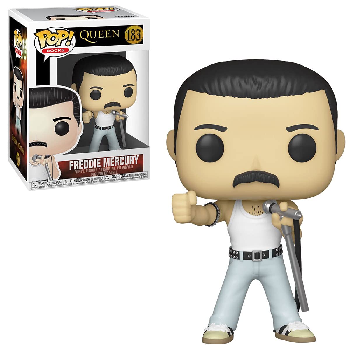 Pop Freddie Mercury Radio Gaga 1985 183 Rocks Queen Vinyl Figure (Includes Compatible Ecotek Plastic Box Protector Case)