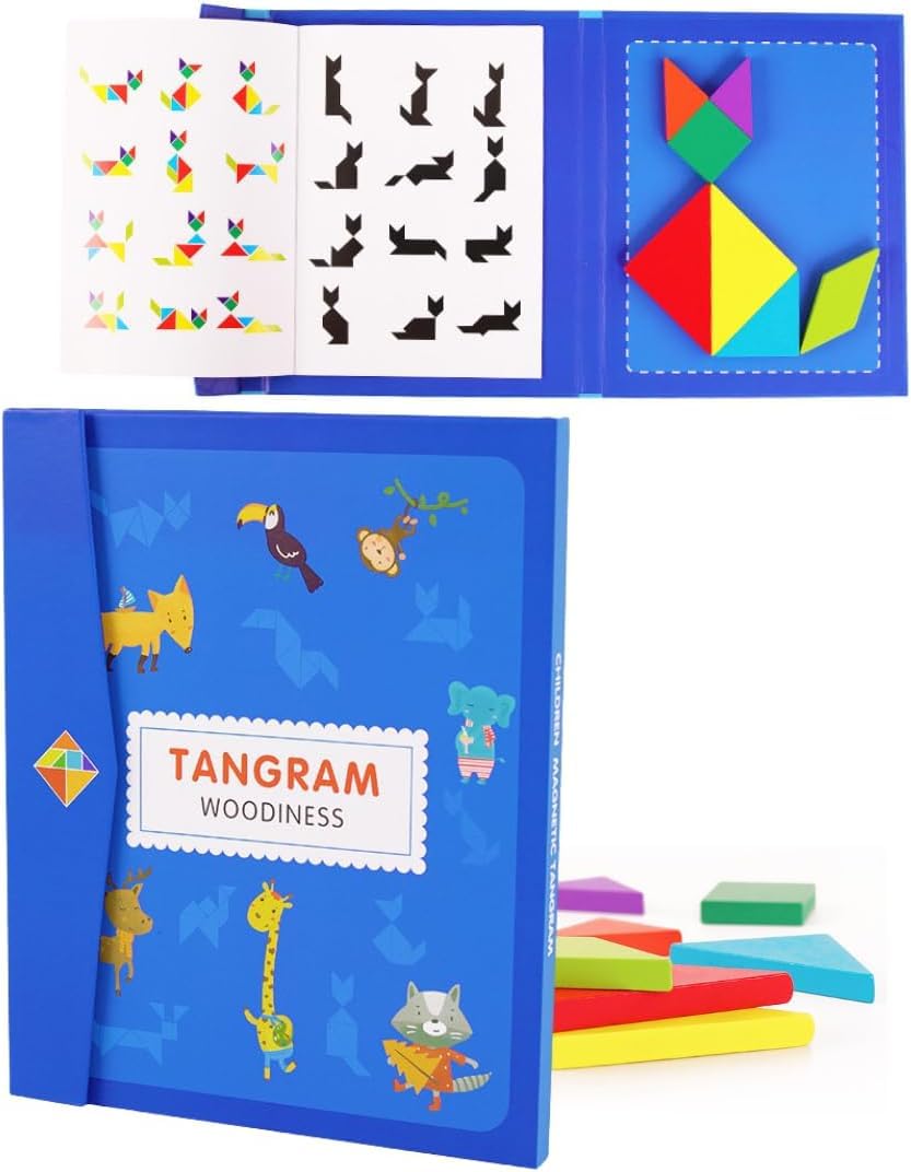 Shinetoy Entertain Kids Tangrams For Kids Ages 3-5: Magnetic Tangram Travel, Stem Games Brain Teasers, Montessori Learning Toy, 