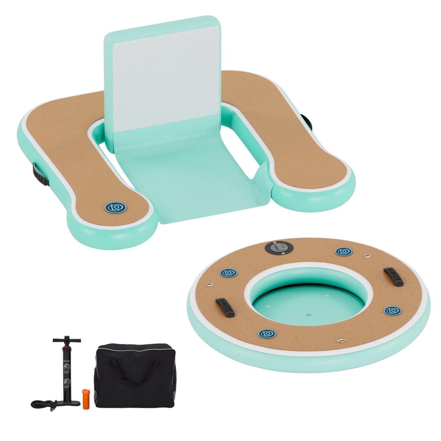 enhanced 47.64 x 43.31 Floating Chair with Round Bar  Inflatable Pool Float with Drink Holder  Heavy-Duty PVC & EVA  Includes Pump & Repair Kit  for Pool  Lake  Beach