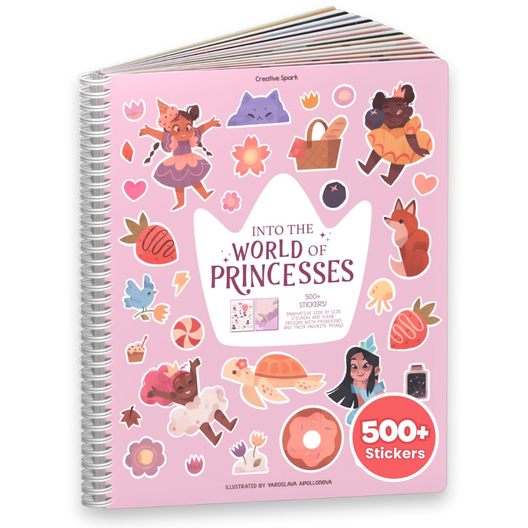 CUPKIN Princess Sticker Book - 500+ Stickers, Coloring Pages, Toddler Travel Essentials, Ages 2-8, World of Princesses