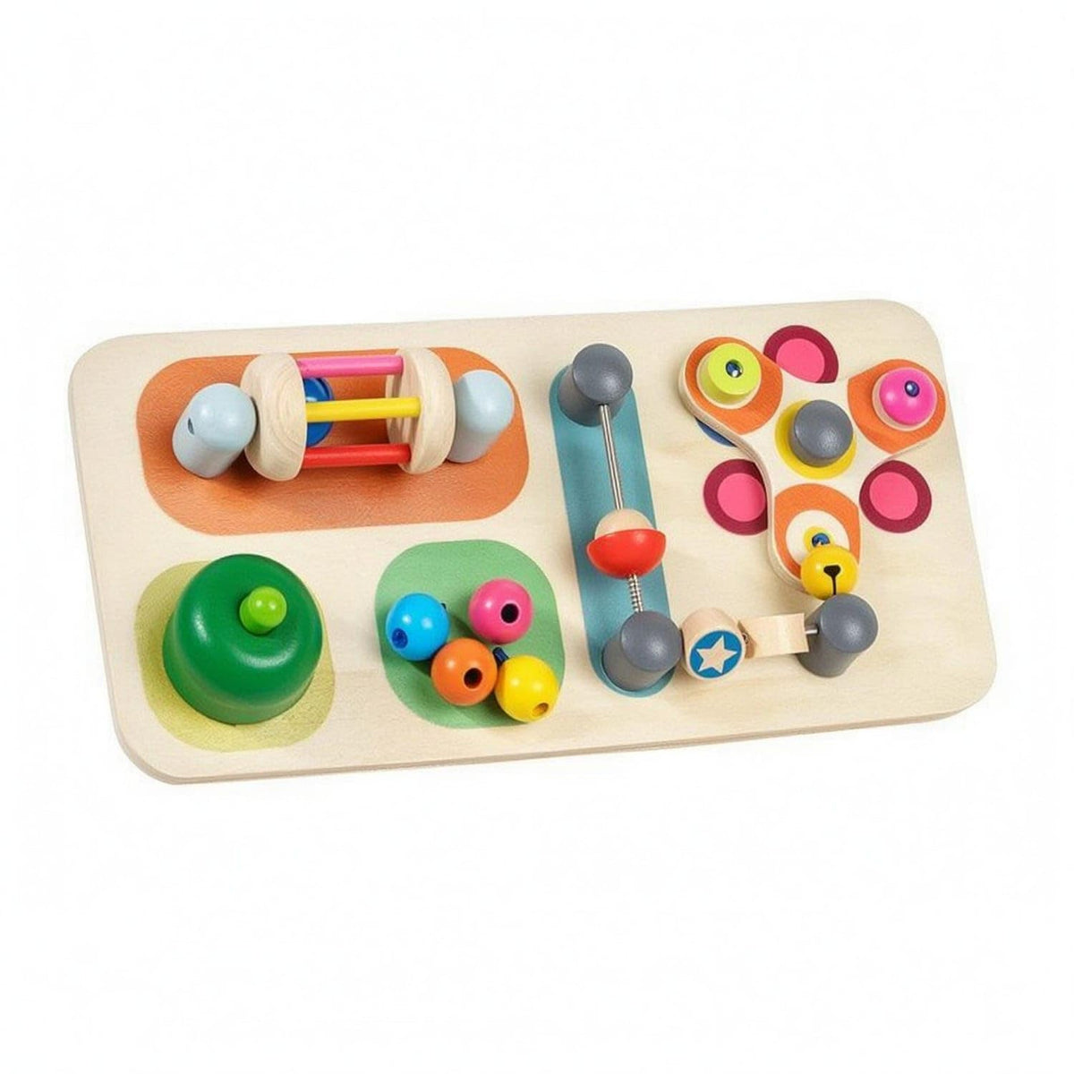Clovrix Multicolor Wooden Busy Board Toy Natural Wood Finish Early Learning Activity Board Rounded Corners Wooden Activity Toy I