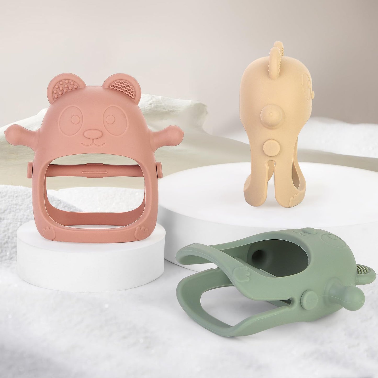 Eascrozn 3 Pack Baby Teething Toys 3 Months+  Silicone Teething Mitten for Babies Anti Drop Wrist Hand Teether  Baby Chew Toys for Sucking Needs