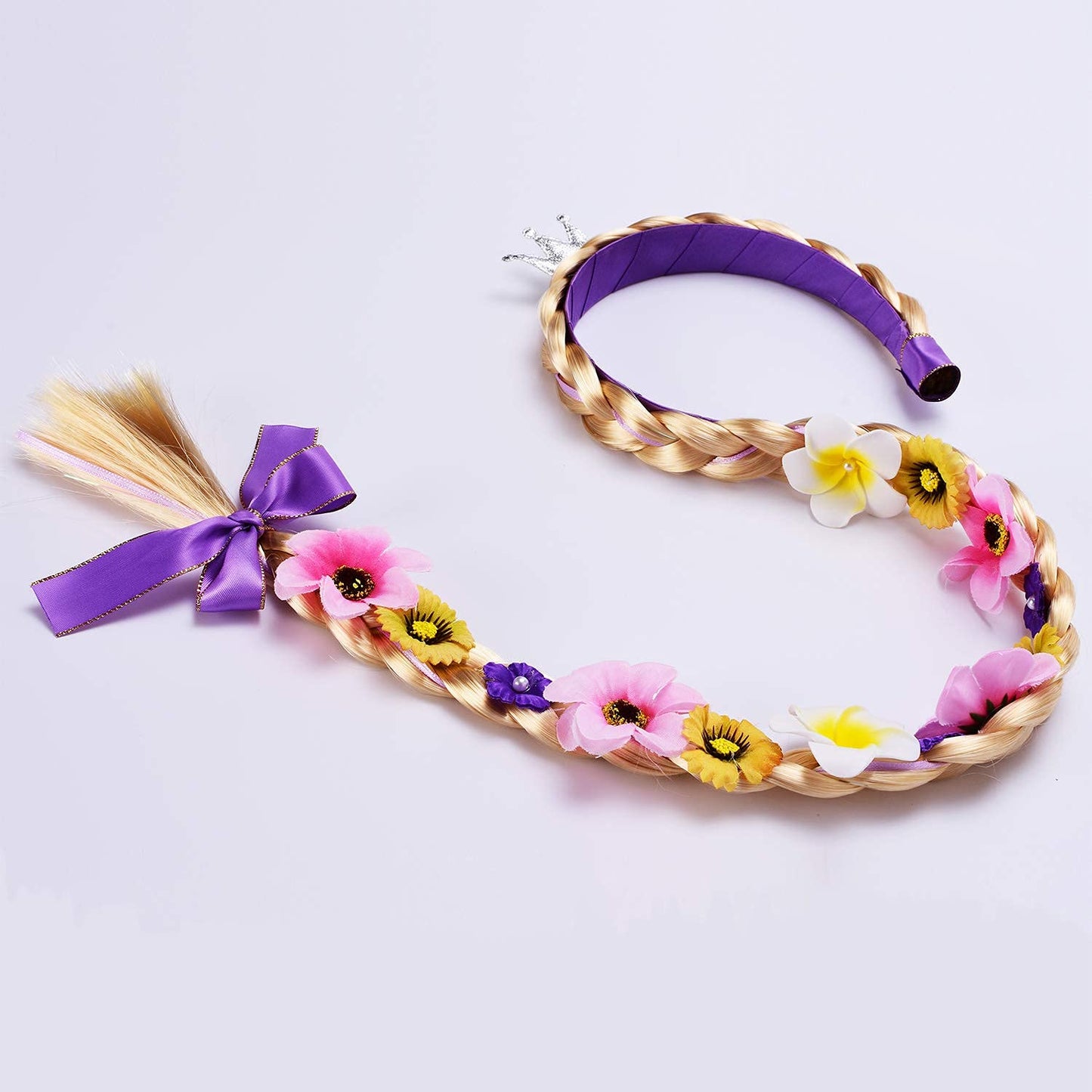 Cmiko Princess Rapunzel Wig 22 Inch Long Hair Headbands Costume Accessories With Tiara Flowers Garland For Girls Dress Up Birthd