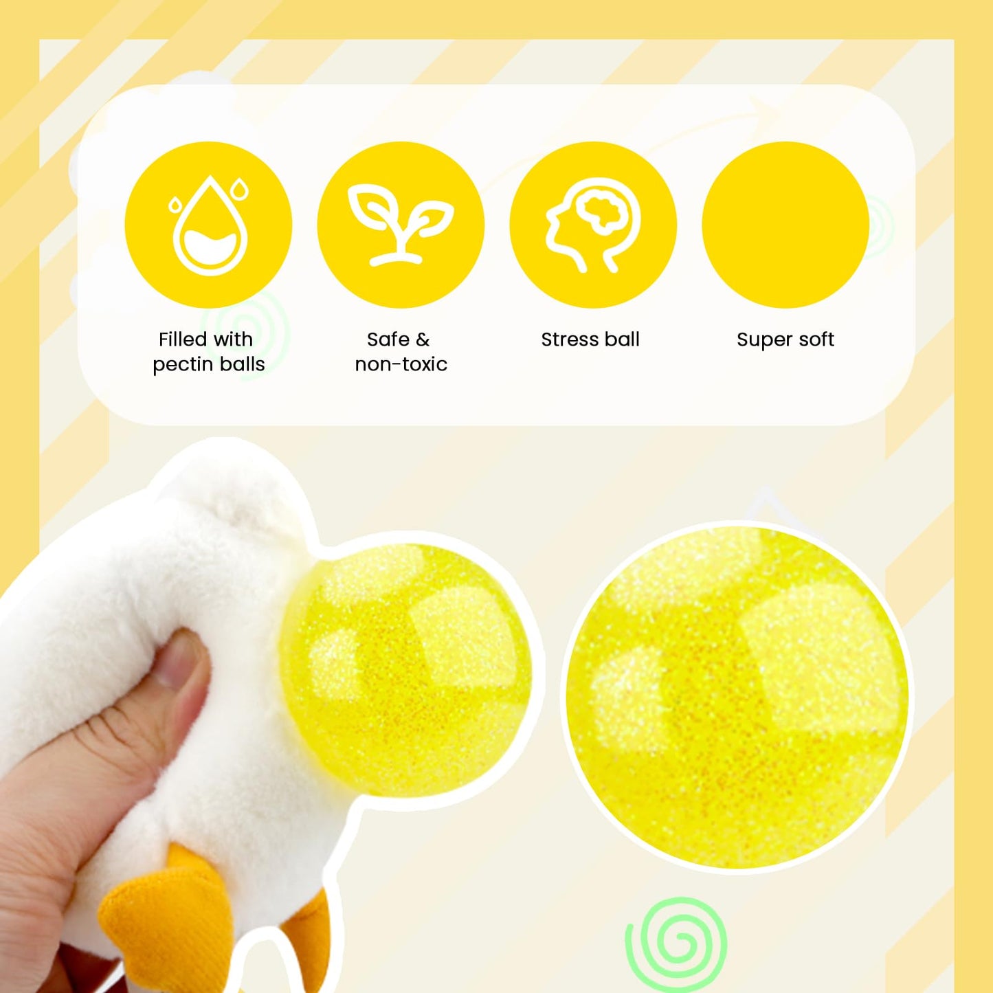 Stress Buster Stress Reliever for Kids/mature-themed Plushie Pinch Decompression Vent Ball Soft Beads -Squeeze Squishy Ball with Plushie Cover(Yellow Duck)