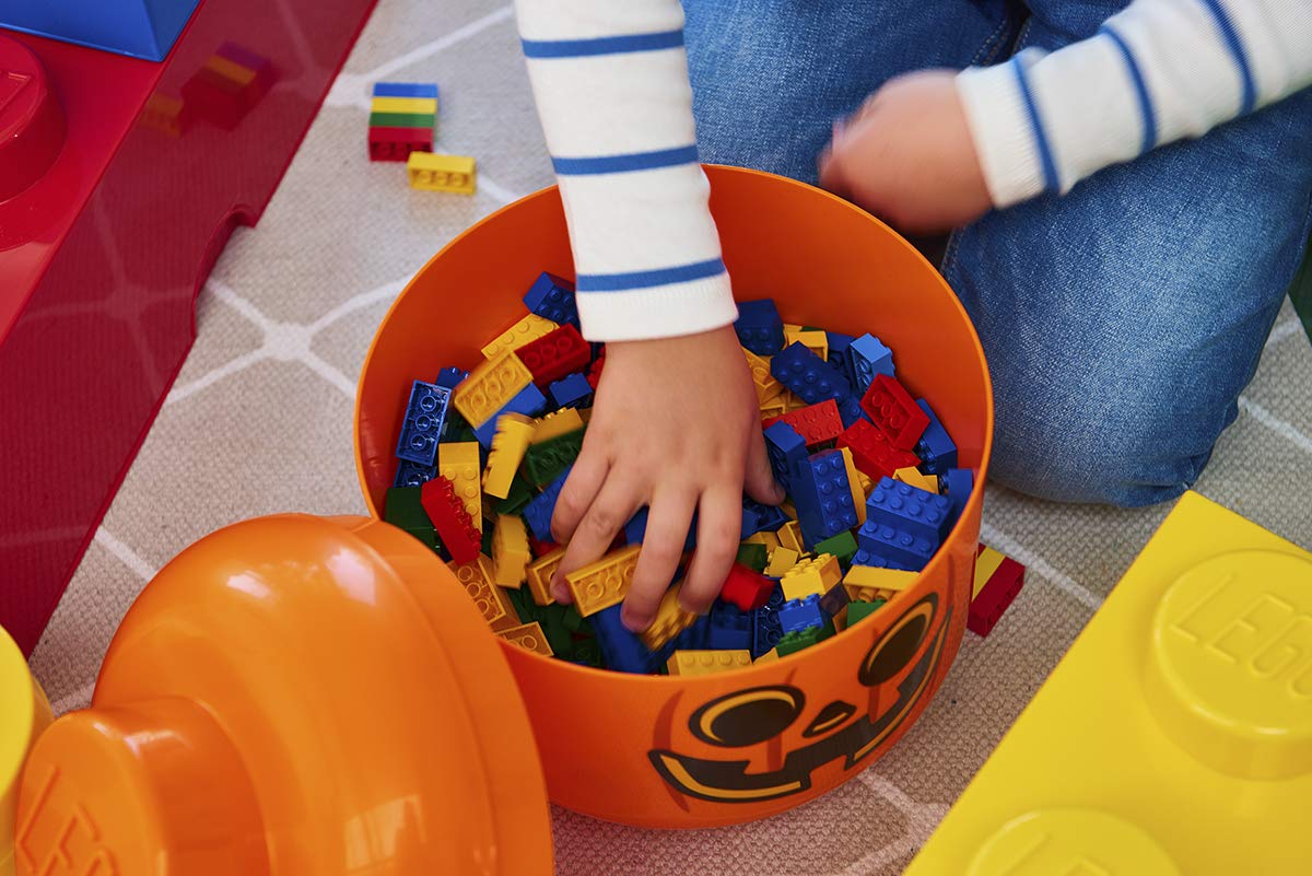 Room Copenhagen Storage Head Small - Pumpkin - Polypropylene Storage Box With Lid For Kids' Toy Storage Stackable Organizer And Fun Storage Solution Lego Toy Box