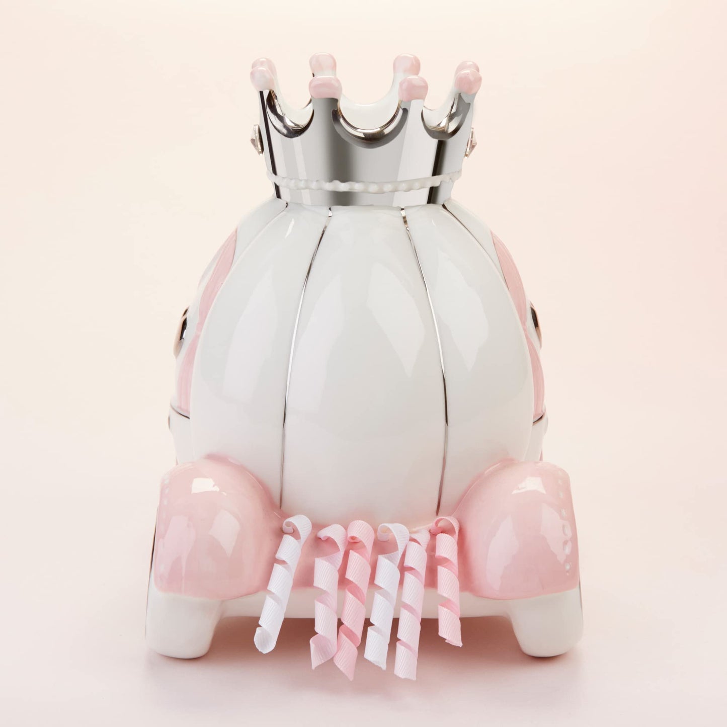 Baby Aspen Ceramic Porcelain Princess Carriage Piggy Bank, For A Baby Shower Or Baby Girl Room Decor, Pink/Silver/White