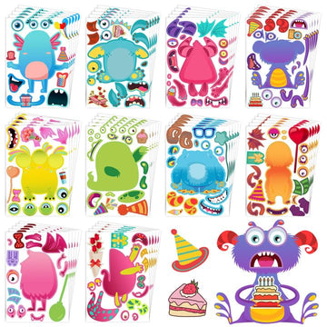 Dcuminkel Make-A-Face Stickers - 50 Sheets Kids Sticker Craft, Monster Theme Party Favor Stickers For Kids, Keep Kids Busy Activ