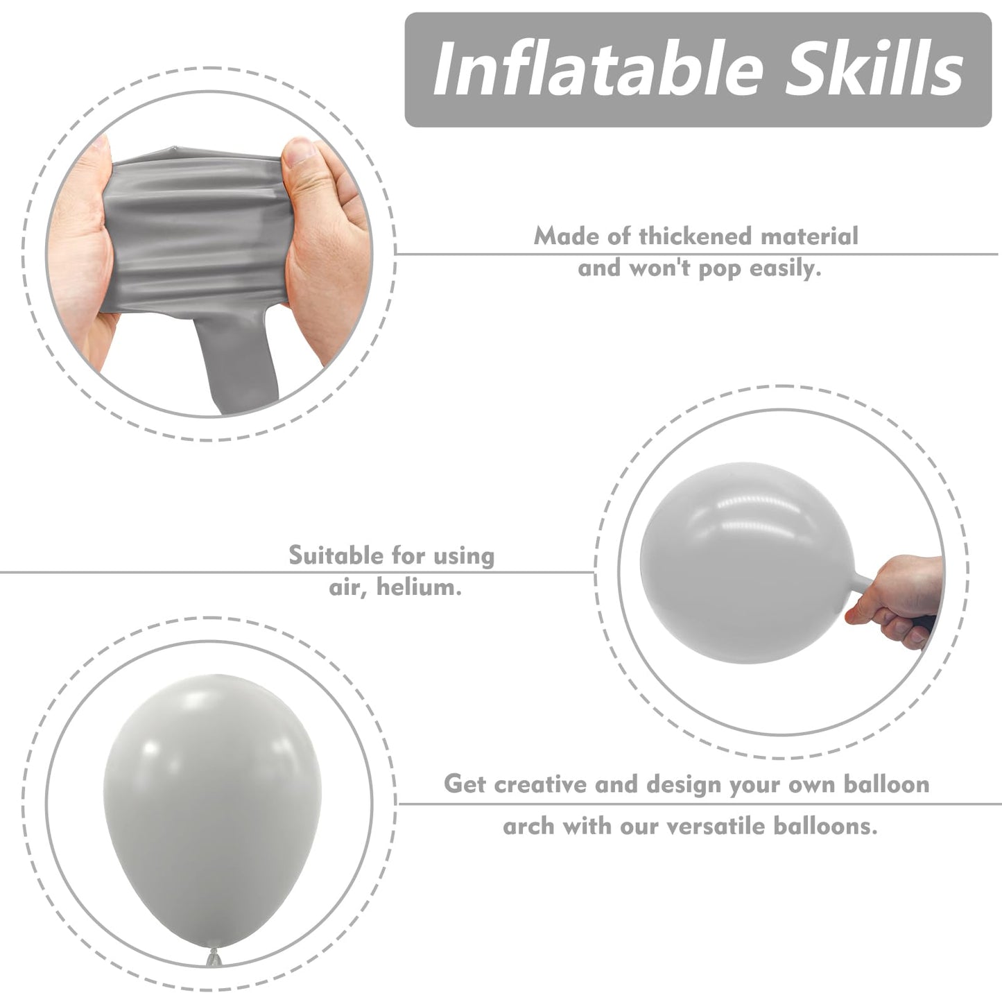 Nisocy Gray Balloon Garland Kit, 102Pcs 18In 12In 10In 5In Pastel Gray Balloons Different Sizes For Baby Shower, Birthday Celebr