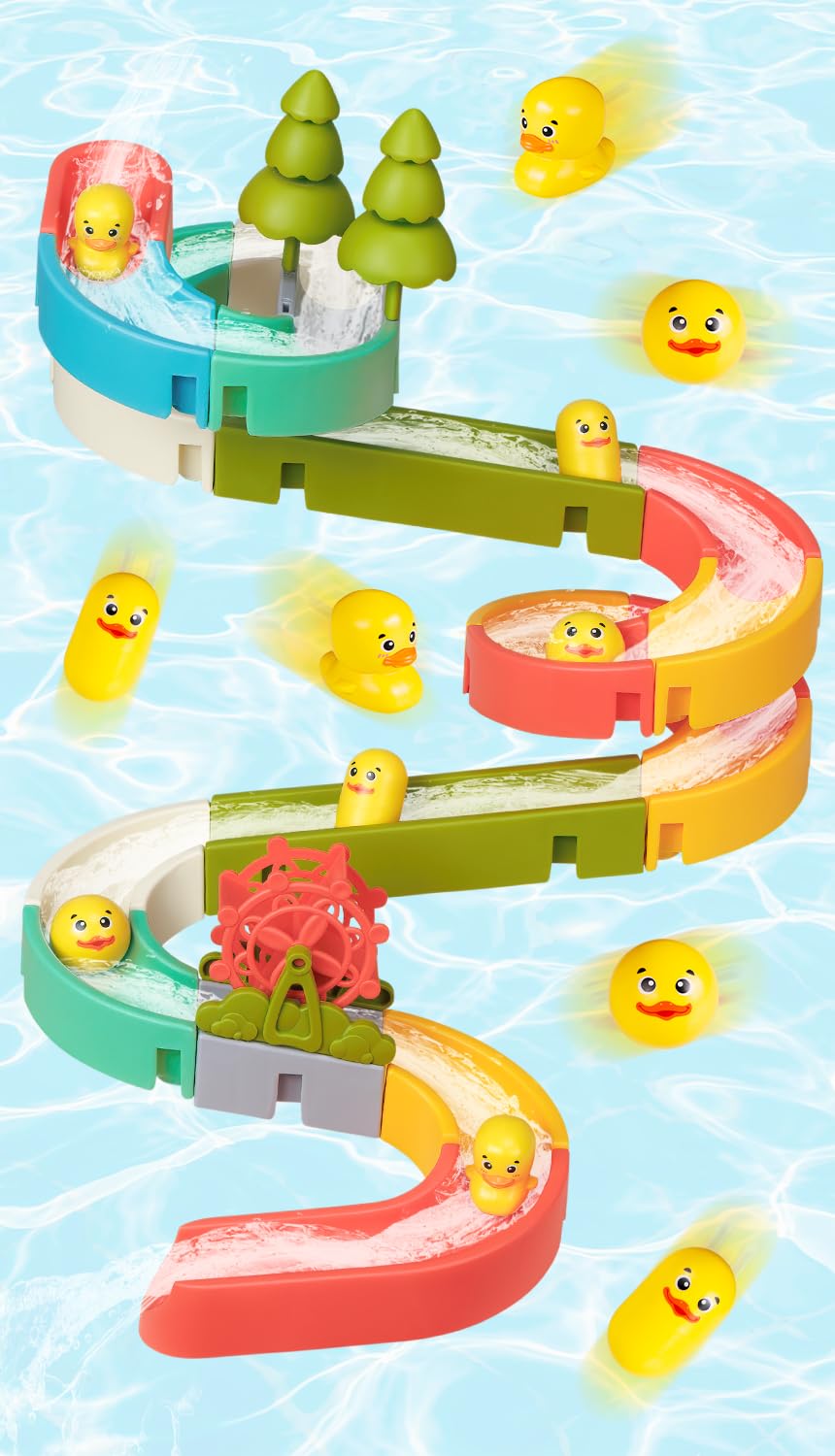 Socbtnso 38 Pcs Duck Slide Toys, Bath Toys For Kids Ages 4-8, Diy Building Kit For Ages 5-7, Bathtub Time Birthday Gifts For Tod