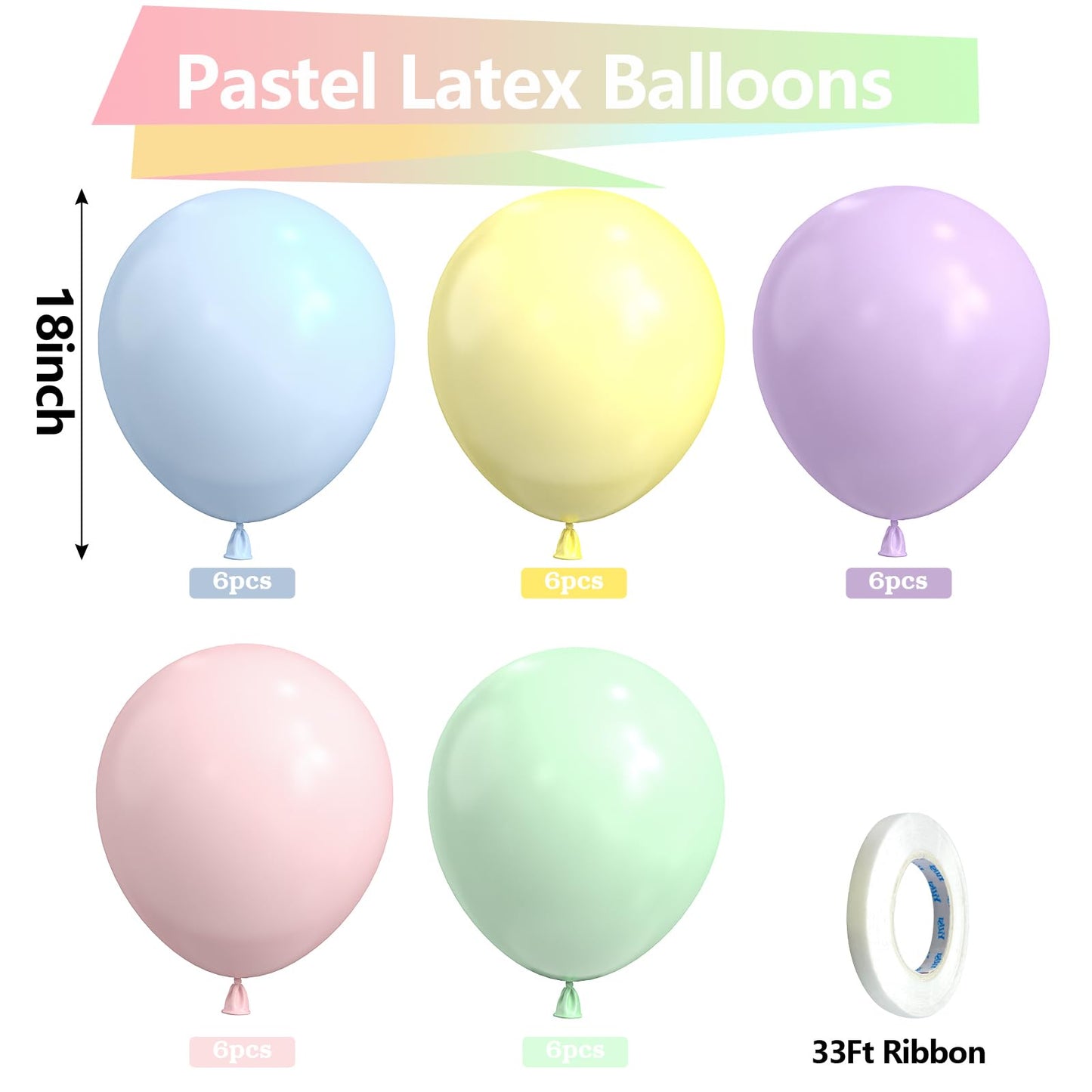 Bezente Pastel Balloons 18 Inch - 30 Pack Large Thick Macaron Balloons Big Round Multicolor Latex Balloons For Birthday Baby Sho