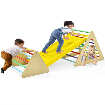 Costzon Climbing Toy For Toddlers, 3 Piece Montessori Wooden Triangle Climber W/2 Triangle Ladders & Double-Sided Ramp For Sliding & Climbing, Kids Boys Girls Indoor Gym Playset Gift For Home, Daycare
