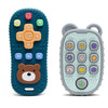 HippoBaby 2-Pack Silicone Teethers - Remote Control & Phone Teething Toys with Popper Buttons  BPA-Free  CPC Certified Baby Essentials for Infants & Toddlers (Remote/Phone - Dark Blue/Grey)