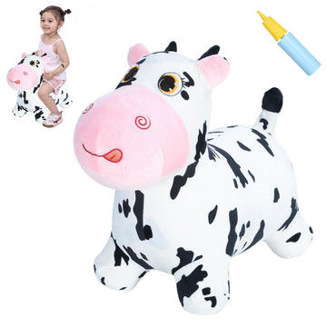 Inpany Bouncy Cow Farm Animal Hopping Toys For 2 Year Old Girl Gifts, Plush Kids Inflatable Jumping Horse, Ride On Toddler Bull Hopper, Outdoor Indoor Rubber Bouncer For 3 4 Yr Boy Birthday