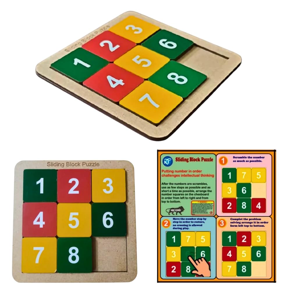 KIDFAVS Fun & Learning Sliding Block Puzzle | Educational & Learning Sorter Game | Color Choose Stacking Block Game | Wooden Puz